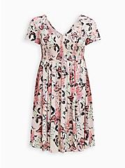 Plus Size Smocked V-Neck Skater Dress - Challis Butterfly Pink , BUTTERFLIES IN FLOWERS, hi-res