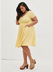 Plus Size Smocked V-Neck Skater Dress - Challis Yellow, SUNDRESS, alternate