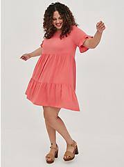 Plus Size Mini Textured Rayon Tiered Dress, CORAL, alternate