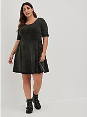 Scoop Neck Mini Skater Dress - Foxy Black Wash, DEEP BLACK, alternate