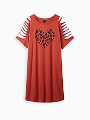 Plus Size Slasher Raglan T-Shirt Dress - Cotton Leopard Heart Rust, TANDOORI SPICE, hi-res