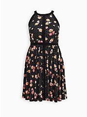 Plus Size Halter Skater Dress - Studio Knit Floral Black, FLORAL - BLACK, hi-res