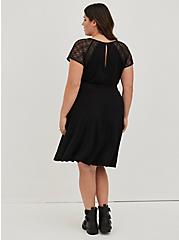 Dolman Crochet Sleeve Mini Dress - Super Soft Black, DEEP BLACK, alternate