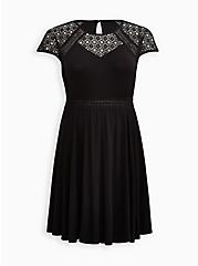 Dolman Crochet Sleeve Mini Dress - Super Soft Black, DEEP BLACK, hi-res