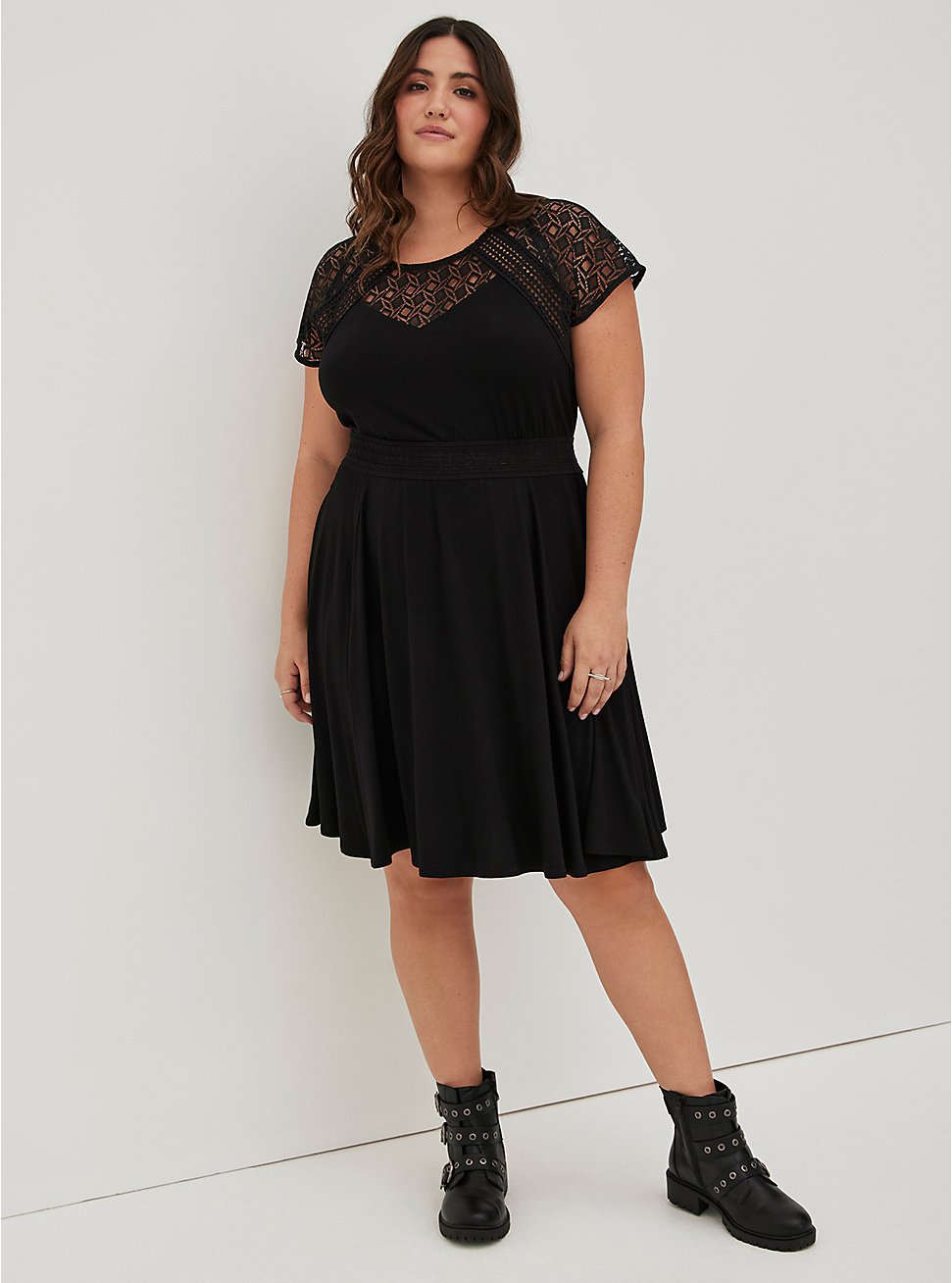 Dolman Crochet Sleeve Mini Dress - Super Soft Black, DEEP BLACK, hi-res