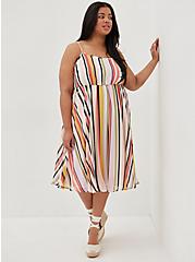 Plus Size Pleated Midi Dress - Chiffon Multi Stripe, STRIPE - MULTI, hi-res