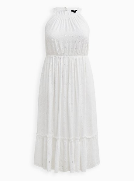 Halter Ruffle Tiered Midi Dress - Voile Eyelet White, BRIGHT WHITE, hi-res