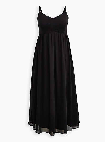 Pleated Bodice Maxi Dress - Chiffon Black, DEEP BLACK, hi-res