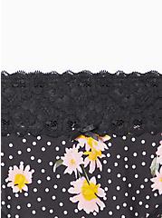 Wide Lace Trim Thong Panty - Cotton Floral Black, DAISY DOTS FLORAL: BLACK, alternate