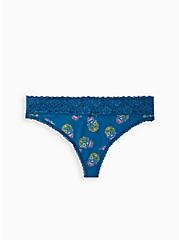 Wide Lace Trim Thong Panty - Cotton Ombre Skulls Blue, MUERTOS OMBRE SKULL: BLUE, hi-res
