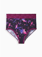 Plus Size Wide Lace High Waist Cheeky Panty - Cotton Galaxy Black, CELESTIAL SYMPHONY: BLACK, hi-res