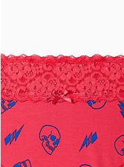 Plus Size Wide Lace Trim Cheeky Panty - Cotton Skulls Pink, SKULLS AND LIGHTNING: PINK, alternate