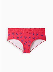 Plus Size Wide Lace Trim Cheeky Panty - Cotton Skulls Pink, SKULLS AND LIGHTNING: PINK, hi-res