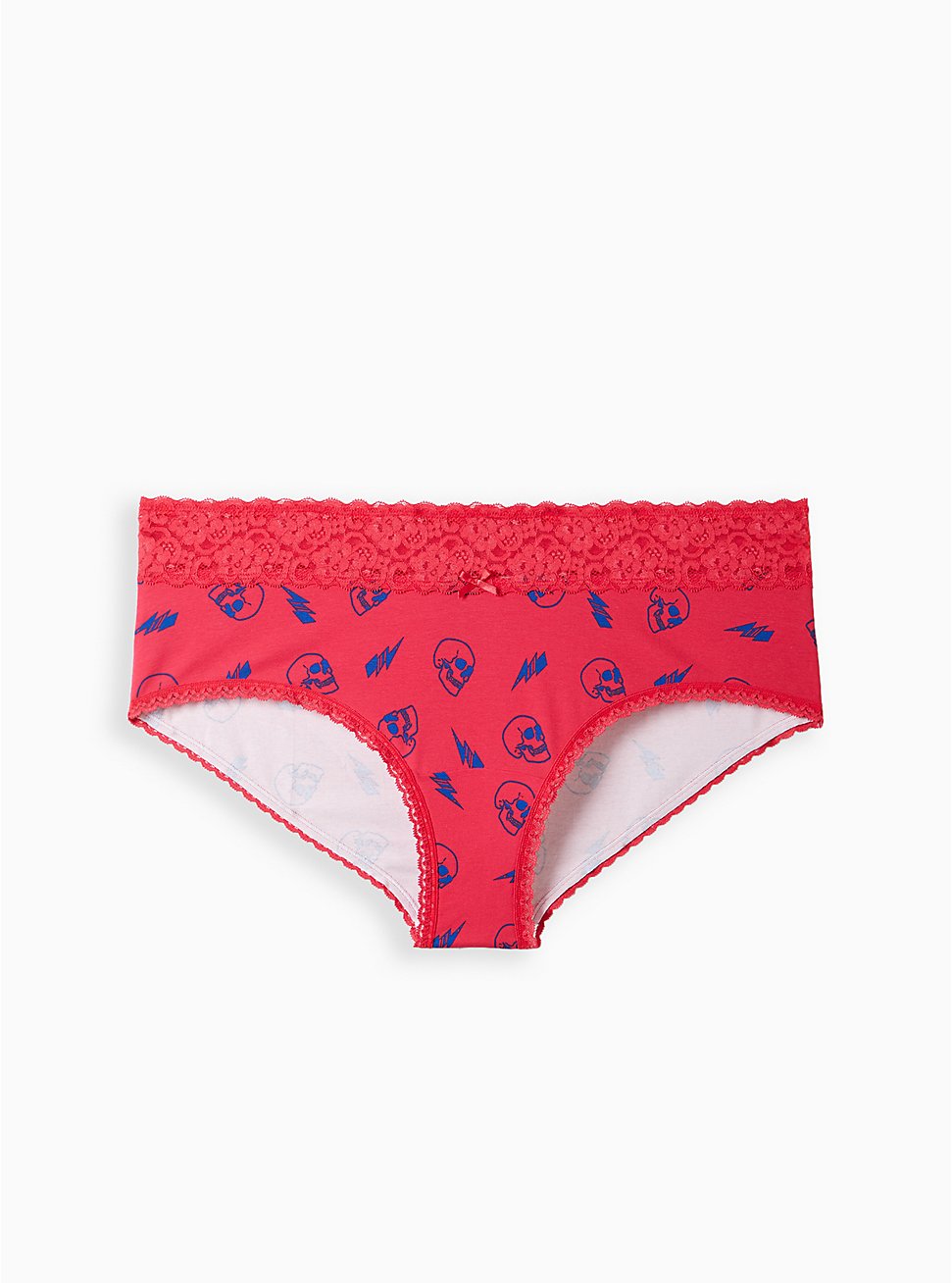 Plus Size Wide Lace Trim Cheeky Panty - Cotton Skulls Pink, SKULLS AND LIGHTNING: PINK, hi-res