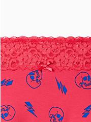 Wide Lace Trim Boyshort Panty - Cotton Skulls Pink, SKULLS AND LIGHTNING: PINK, alternate