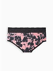 Wide Lace Trim Cheeky Panty - Cotton Tie-Dye Pink & Black, BLEACHED TIE DYE: BLACK, alternate