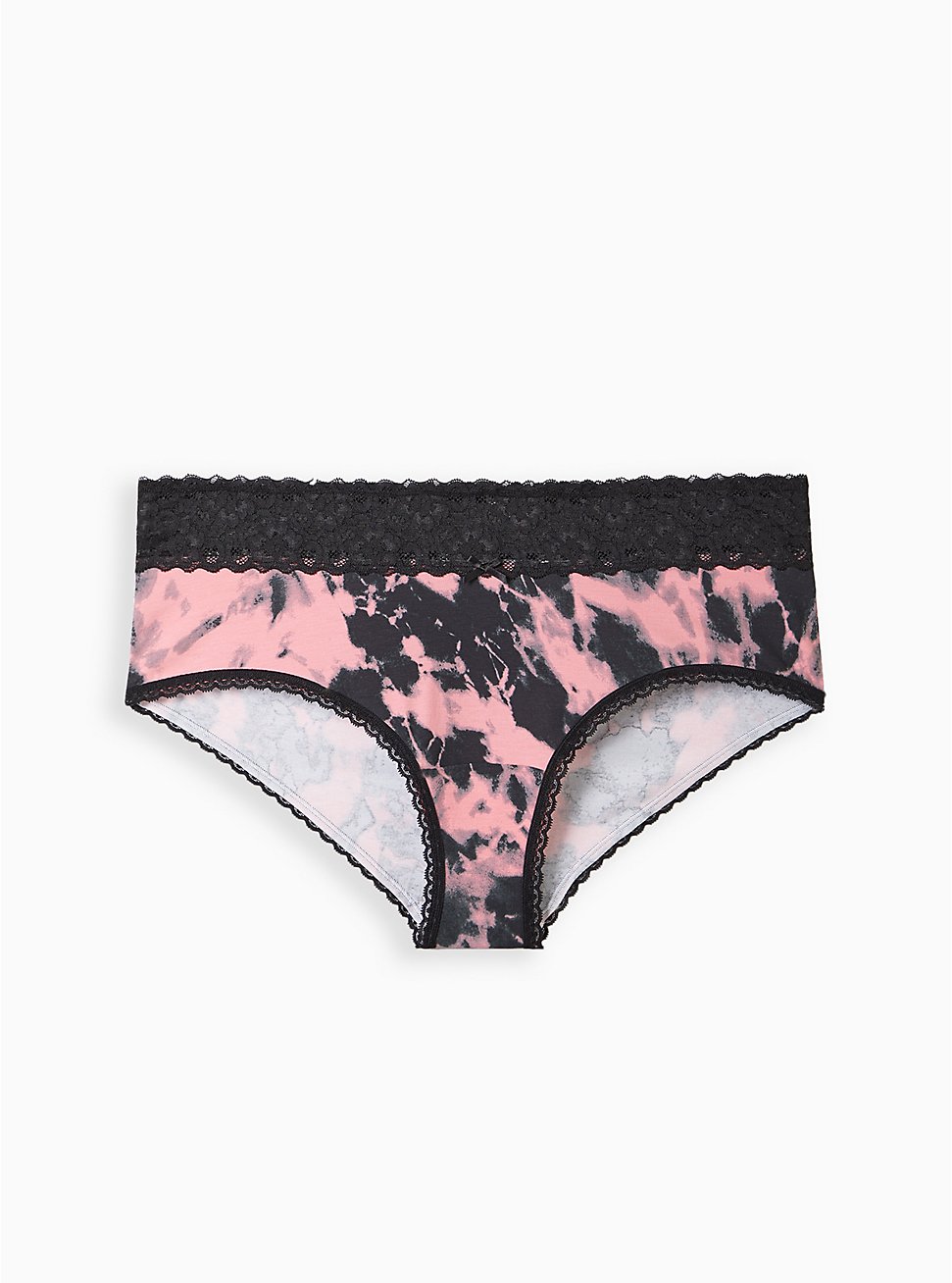 Wide Lace Trim Cheeky Panty - Cotton Tie-Dye Pink & Black, BLEACHED TIE DYE: BLACK, hi-res