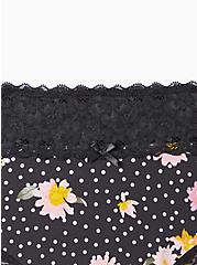 Plus Size Wide Lace Trim Cheeky Panty - Cotton Floral Black, DAISY DOTS FLORAL: BLACK, alternate