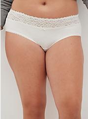 Plus Size Wide Lace Trim Hipster Panty - White, CLOUD DANCER, alternate