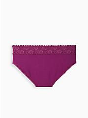 Plus Size Wide Lace Hipster Panty - Cotton Purple, PLUM CASPIA, alternate