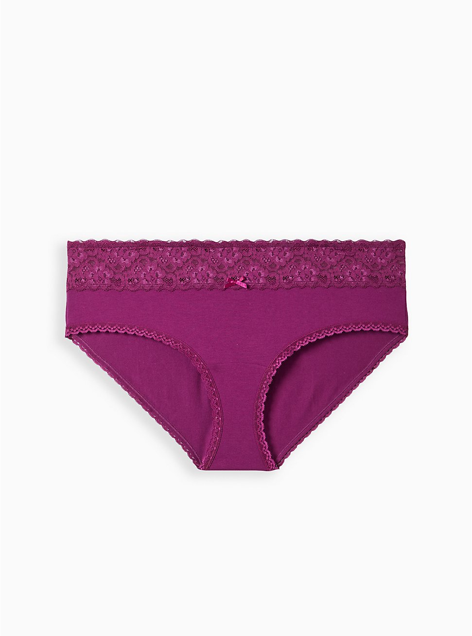 Plus Size Wide Lace Hipster Panty - Cotton Purple, PLUM CASPIA, hi-res
