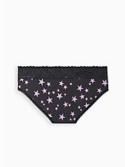 Wide Lace Trim Hipster Panty - Cotton Stars Black, RAINBOW STARS, alternate
