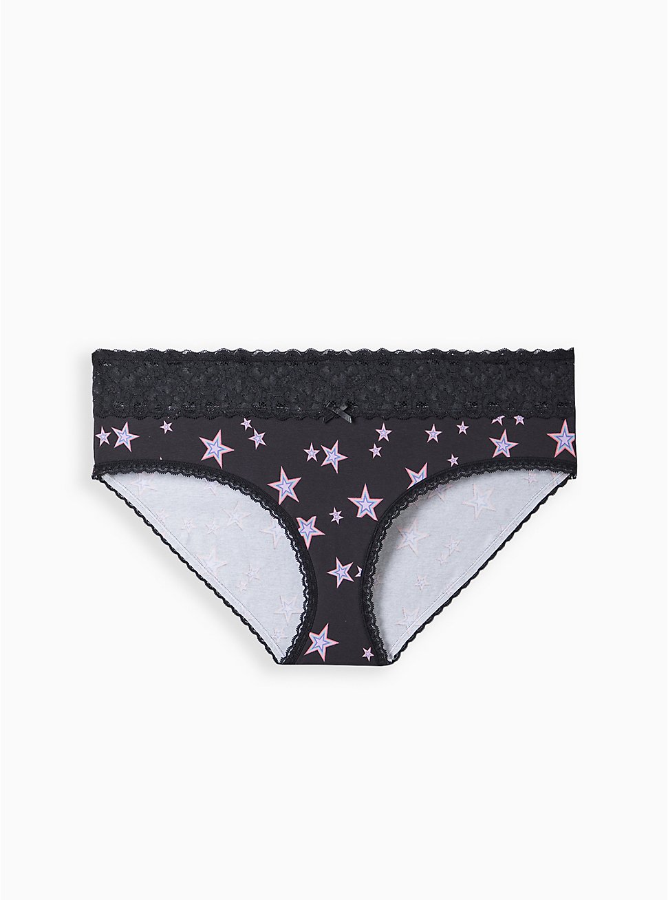 Wide Lace Trim Hipster Panty - Cotton Stars Black, RAINBOW STARS, hi-res