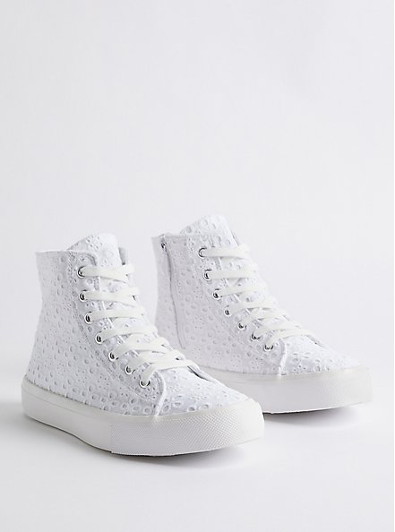 Eyelet Lace-Up Sneaker - White Canvas (WW), IVORY, hi-res