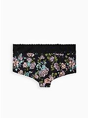 Plus Size Wide Lace Boyshort Panty - Cotton Floral Black, PINK SWEAR FLORAL, alternate