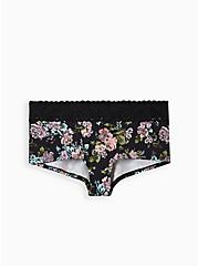 Plus Size Wide Lace Boyshort Panty - Cotton Floral Black, PINK SWEAR FLORAL, hi-res