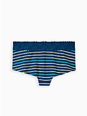 Plus Size Wide Lace Trim Boyshort Panty - Cotton Striped Blue, PERFECT STRIPE, alternate