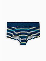 Plus Size Wide Lace Trim Boyshort Panty - Cotton Striped Blue, PERFECT STRIPE, hi-res