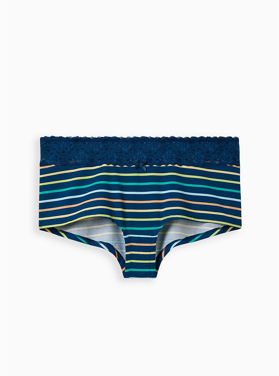 Wide Lace Trim Boyshort Panty - Cotton Striped Blue, PERFECT STRIPE, hi-res