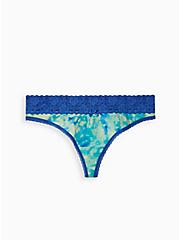 Plus Size Wide Lace Thong Panty - Cotton Tie Dye Blue, BOLTS TIE DYE: BLUE, hi-res