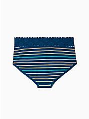 Plus Size Wide Lace Trim Brief Panty - Cotton Stripe Blue, PERFECT STRIPE, alternate