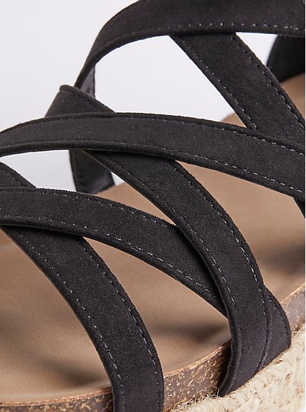 Strappy Flatform Sandal - Faux Suede Black (WW), BLACK, alternate