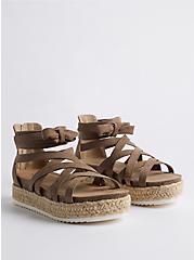 Plus Size Strappy Flatform Sandal - Faux Suede Taupe (WW) , TAUPE, alternate