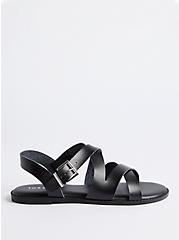 Plus Size Criss Cross Sandal - Faux Leather Black, BLACK, alternate