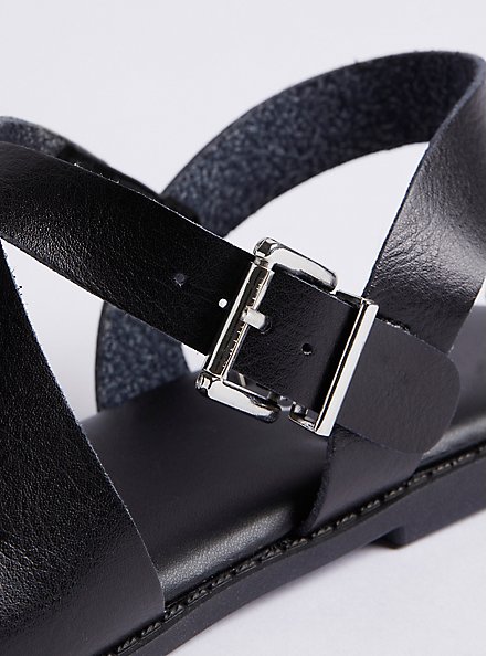 Plus Size Criss Cross Sandal - Faux Leather Black, BLACK, alternate