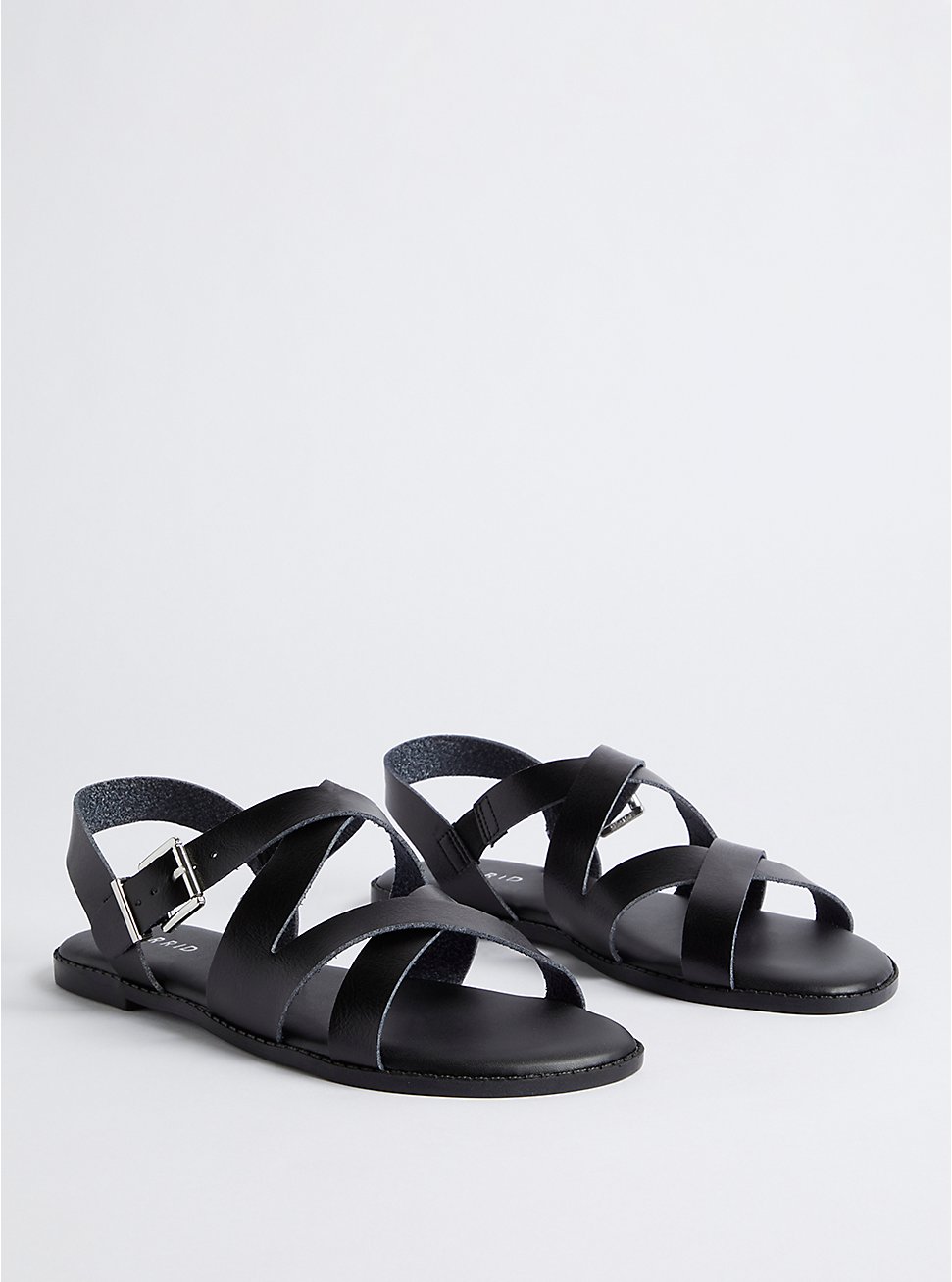 Plus Size Criss Cross Sandal - Faux Leather Black, BLACK, hi-res