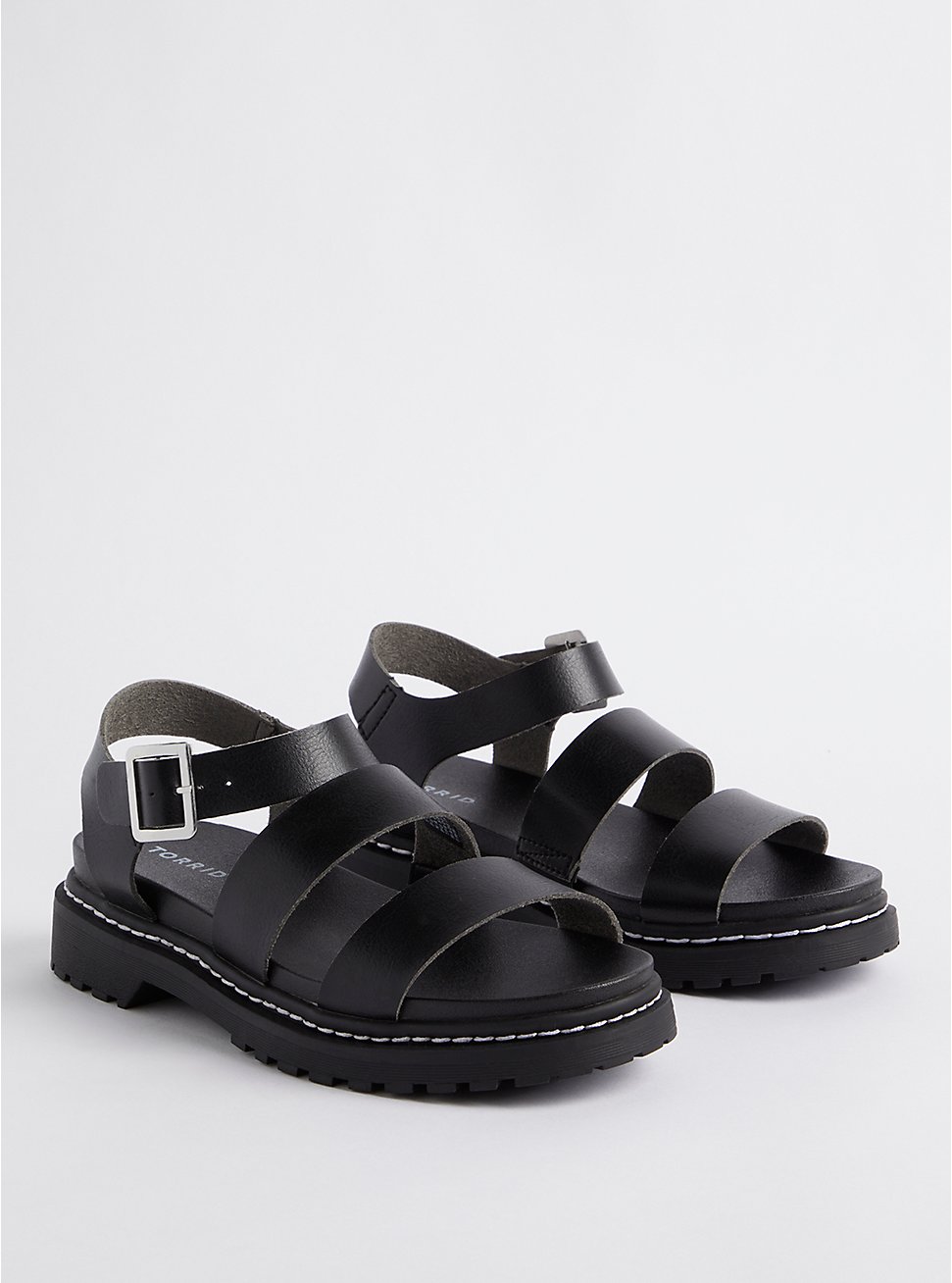 Plus Size Lug Sole Sandal - Faux Leather Black (WW), BLACK, hi-res