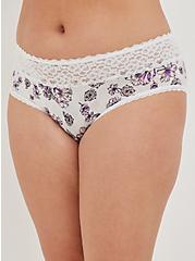 Second Skin Mid-Rise Hipster Lace Trim Mini Lattice Back Panty, WATERCOLOR EXPLOSION FLORAL BRIGHT WHITE, alternate