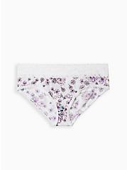 Second Skin Mid-Rise Hipster Lace Trim Mini Lattice Back Panty, WATERCOLOR EXPLOSION FLORAL BRIGHT WHITE, hi-res