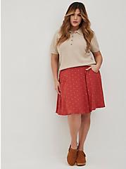 High Waist A-Line Skirt - Embroidered Eyelet Red, TANDOORI SPICE, hi-res