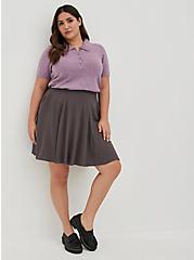 High Waist A-Line Skirt - Textured Stretch Rayon Grey, GREY, alternate