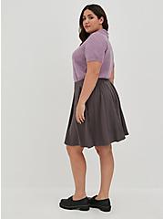 High Waist A-Line Skirt - Textured Stretch Rayon Grey, GREY, alternate