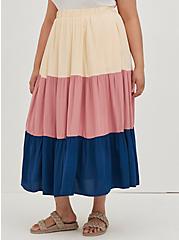 Plus Size Multi-tiered Maxi Skirt - Natural Woven Color Block, MULTI, alternate