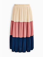 Plus Size Multi-tiered Maxi Skirt - Natural Woven Color Block, MULTI, hi-res