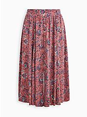 Plus Size Button Front Skirt - Challis Floral Pink, FLORAL - PINK, hi-res