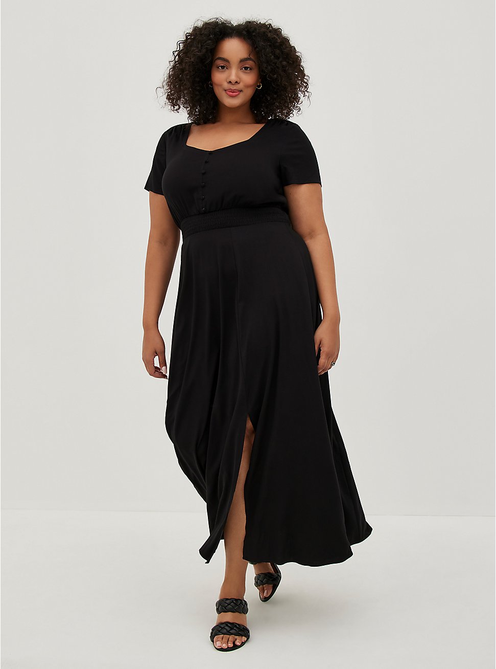 Plus Size Smocked Waist Maxi Dress - Stretch Challis Black, DEEP BLACK, hi-res